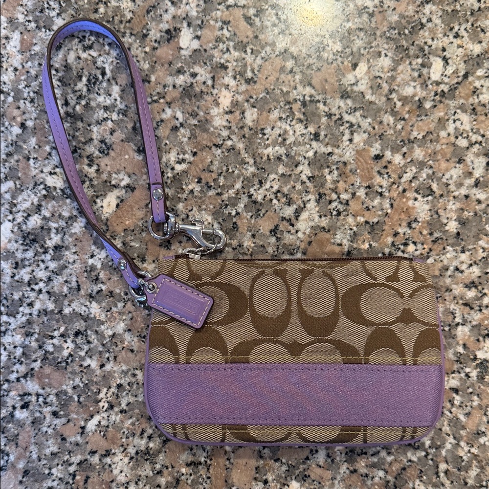 Coach Signature Brown and Purple Wristlet